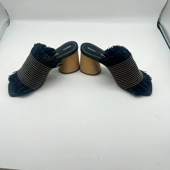 Proenza Schouler Straw Black and Beige Slide Sandal Block Heel Sz 36.5 - Picture 9 of 11